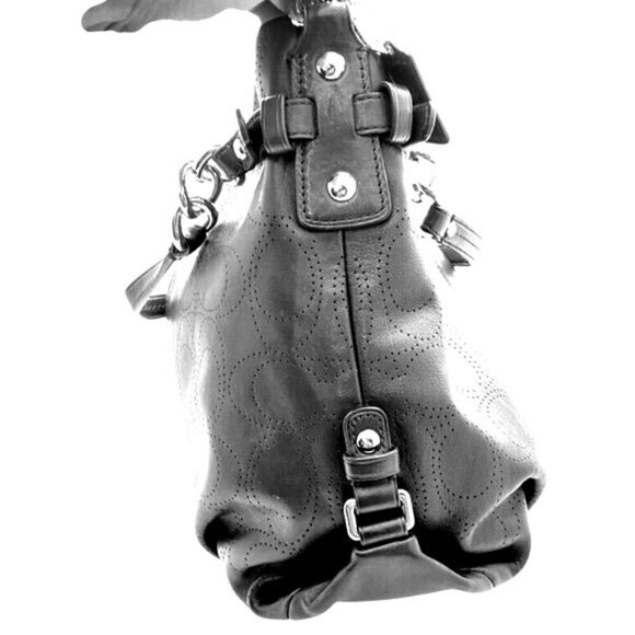 Coach 2011 Brooke Black Signature Perforated Leather Convertible Hobo Bag Silver - Picture 3 of 12